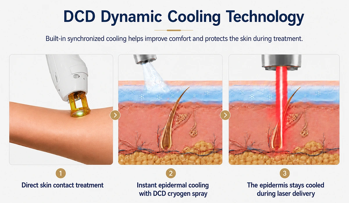 DCD dynamic cooling technology for Alexandrite laser hair removal treatment